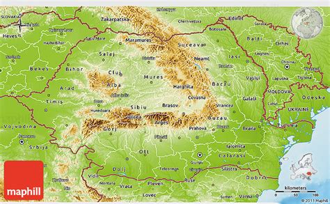 Physical 3D Map of Romania