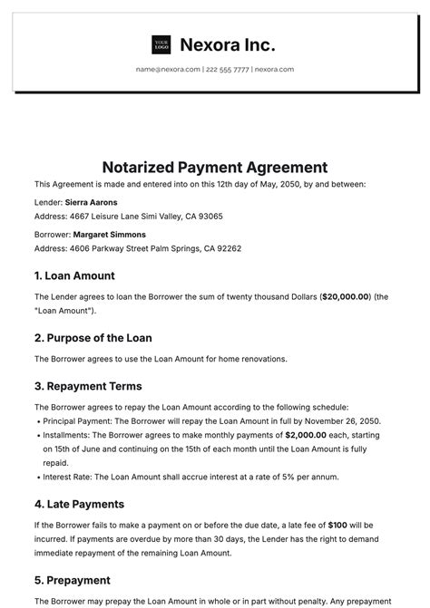Free Notarized Payment Agreement Template to Edit Online