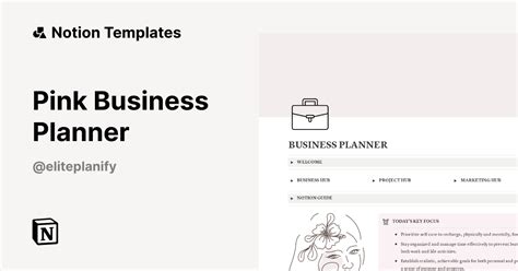 Business Planner In Pink Dashboard Template By Elite Planify Notion