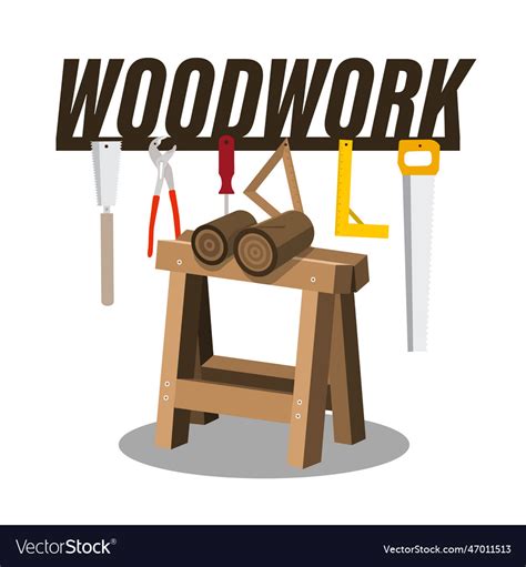 Woodwork cartoon with wood and tools isolated Vector Image