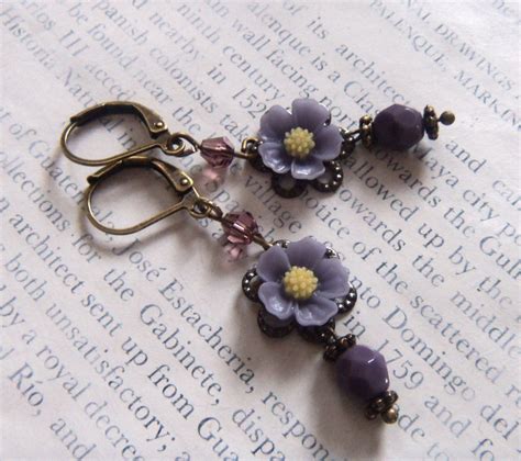 Lavender Flower Earrings Dangle Drop Purple Milky Glass Etsy