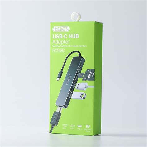 Hub Robot Type C Chuyển đổi đa Năng 5 In 1 Ht240s Đen Usb Hdmi Pd