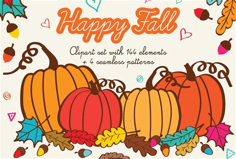 Happy Fall Clipart Hand Drawn Autumn Illustrations Thanksgiving Clip ...