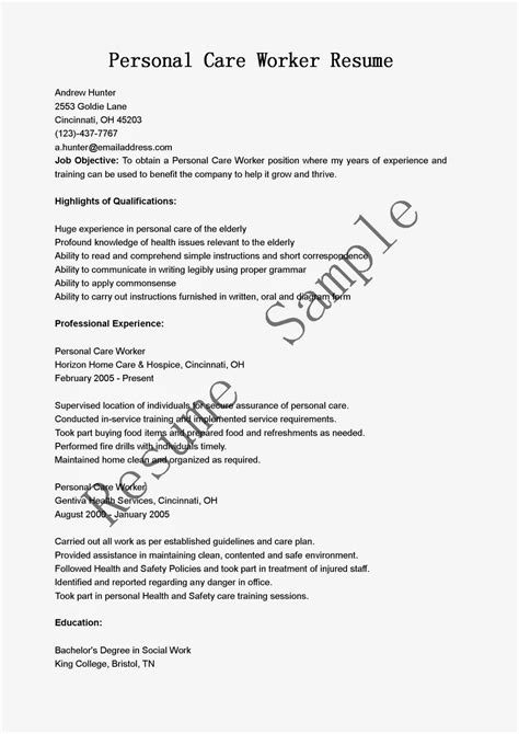 Resume Samples Personal Care Worker Resume Sample