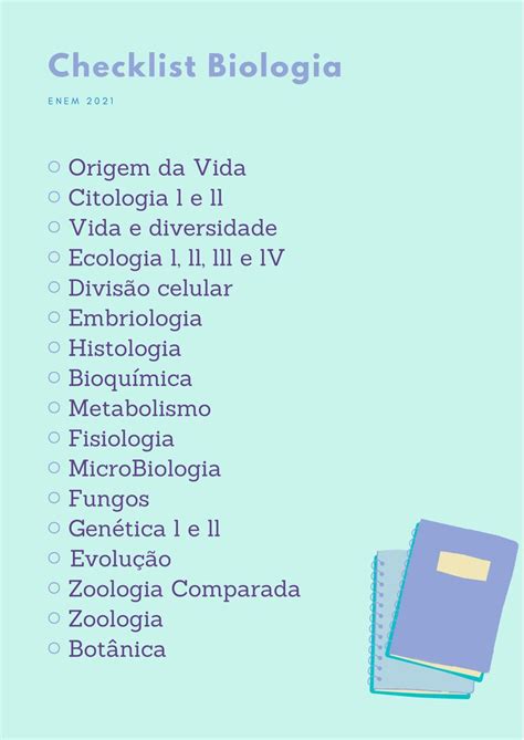 Checklist Biologia Enem Cronograma De Estudos Enem Biologia