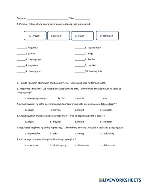 Kayarian Ng Salita Exercise Montessori Lessons Worksheets For Grade