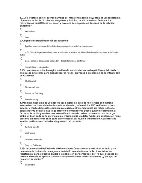 Preguntas Fisio Ceneval Los Efectos Sobre El Cuerpo Humano Del