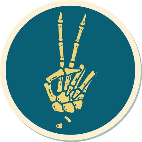 sticker of tattoo in traditional style of a skeleton giving a peace ...