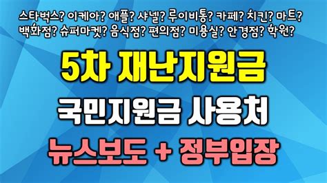 5차 재난지원금 국민지원금 사용처 뉴스 보도와 정부의 입장 Youtube