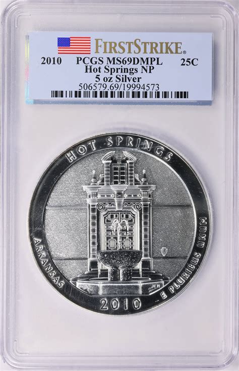 2010 America The Beautiful 5 Oz Silver Quarter Hot Springs NP First Strike PCGS MS 69 DMPL