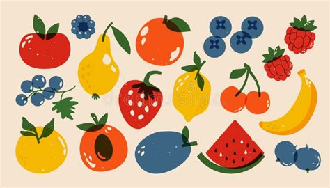 Fruits Et Baies. Empreinte Botanique Vintage Avec Pomme Cerise Prune