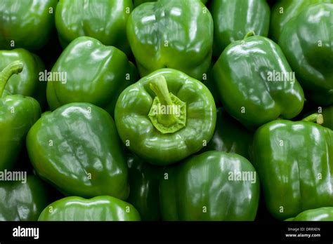 Fresh Green Bell Peppers Background Stock Photo Alamy