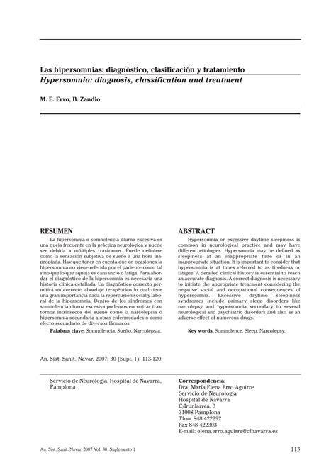 (PDF) Hypersomnia: Diagnosis, classification and treatment