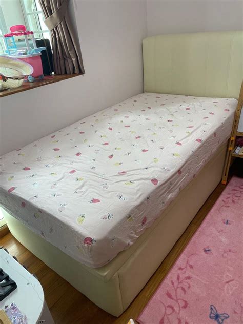 Super single storage bed with mattress, Furniture & Home Living ...