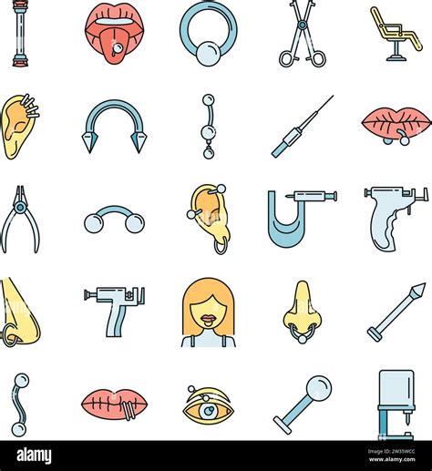 Piercing Beauty Icons Set Outline Set Of Piercing Beauty Vector Icons