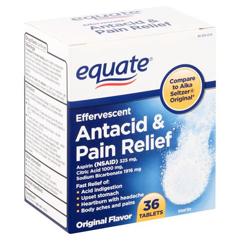 Equate Antacid & Pain Relief Aspirin Effervescent Tablets, 325 mg, 36 Ct - Walmart.com - Walmart.com