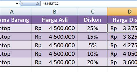 Cara Menghitung Harga Diskon Dengan Microsoft Excel Rumus Excel