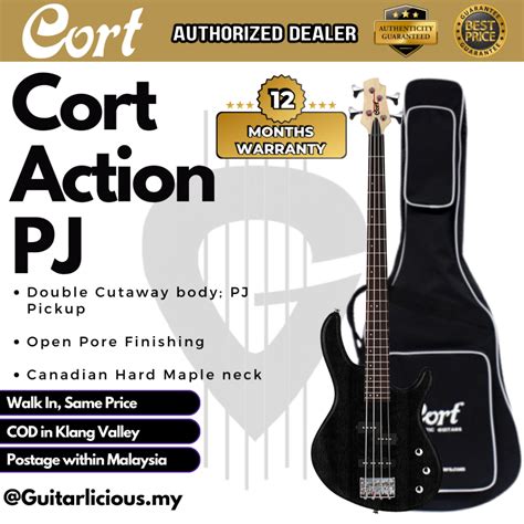 CORT Action PJ Electric Bass Guitar with Bag - Open Pore Black (OPB ...