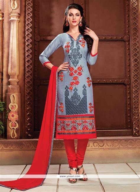 Buy Mesmeric Cotton Embroidered Work Churidar Suit Churidar Salwar Suits