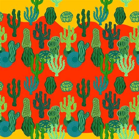 Succulents In Desert Seamless Vector Pattern With Cactus Stock