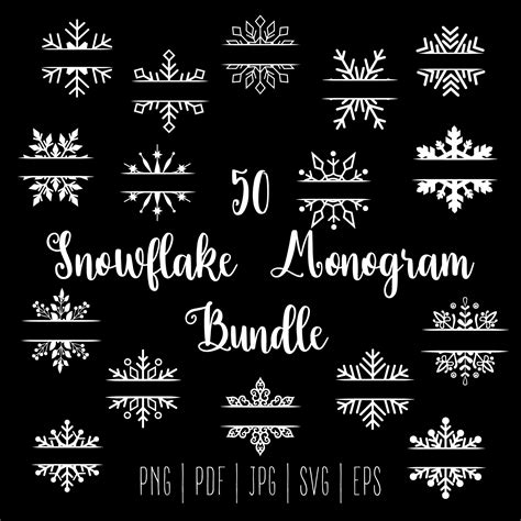 50 Snowflake Monogram Svg Snowflake Svg Christmas Ornaments Snowflakes Svg Winter Svg Bundle