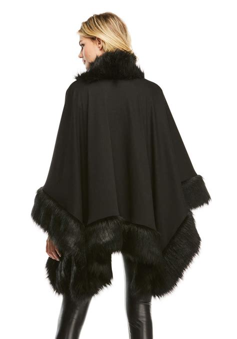 Black Fox Faux Fur Trimmed Shawl Fabulous Furs Wholesale