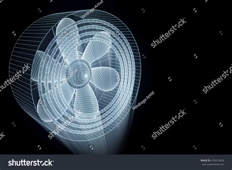 Rotation Fan Turbine Hologram Wireframe Style Stock Illustration