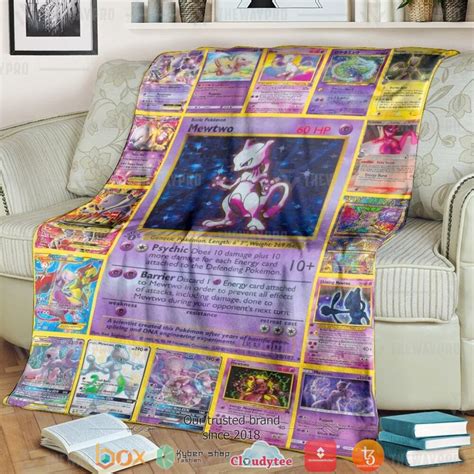 Mewtwo Cards Anime Pokemon Fleece Blanket Boxbox Branding Luxury T