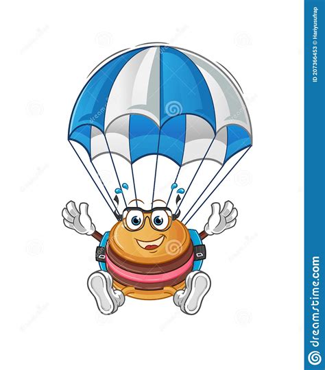 Personaje De Macaroon Skydiving Vector De Mascota De Dibujos Animados