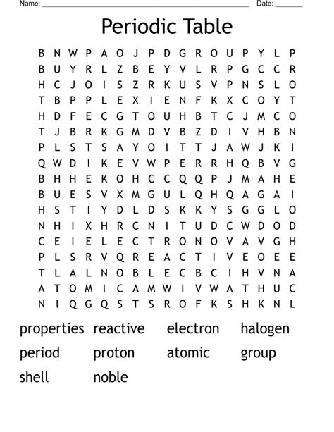 Periodic Table Word Search Wordmint