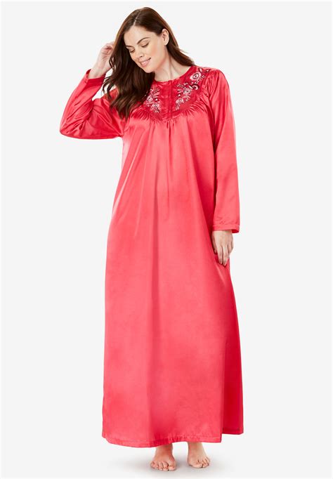 Embroidered Bib Brushed Satin Nightgown By Only Necessities® Plus