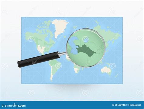 Kaart Van De Wereld Met Een Vergrootglas Gericht Op Turkmenistan Dat