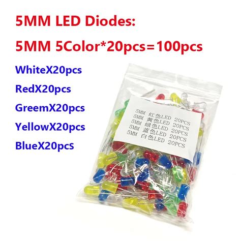 100PCS 3MM 5MM LED Lights Emitting Diodes Assortment Set Kit