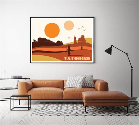 STAR WARS Tatooine Landscape Travel Print Mid Century Modern Two Suns ...