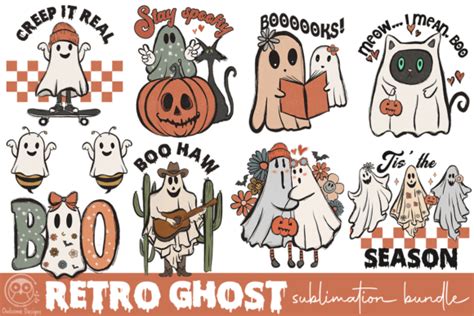 Retro Halloween Ghost Sublimation Bundle Graphic By Owlsome Designs