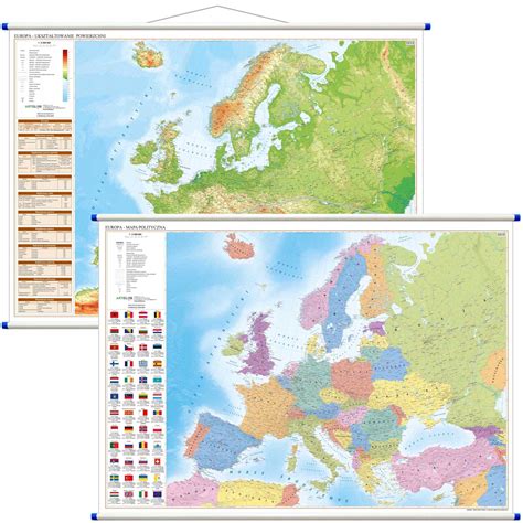 Europa Mapa Cienna Dwustronna Polityczna Fizyczna X Cm Na