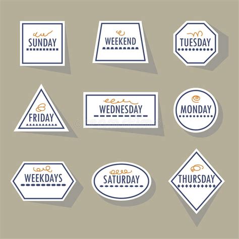 Long Shadow White Geometrical Weekdays Stickers Set Stock Vector