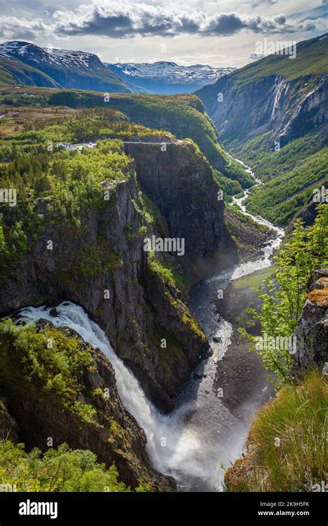 Majestic Voringsfossen And Valley Near Hardangerfjord Vestland Norway