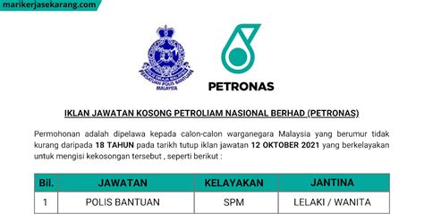 Terbaru Jawatan Kosong Polis Bantuan Dibuka Minima Spm Petroliam