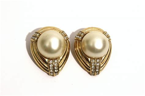 Vintage CINER Pearl and Rhinestone Earrings