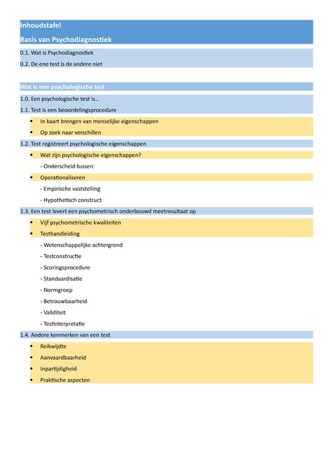 Inhoudstafel Psychodiagnostiek Inhoudstafel Basis Van