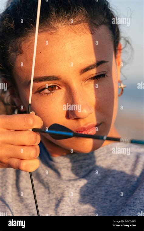 Young Female Archer Practicing Archery Hi Res Stock Photography And