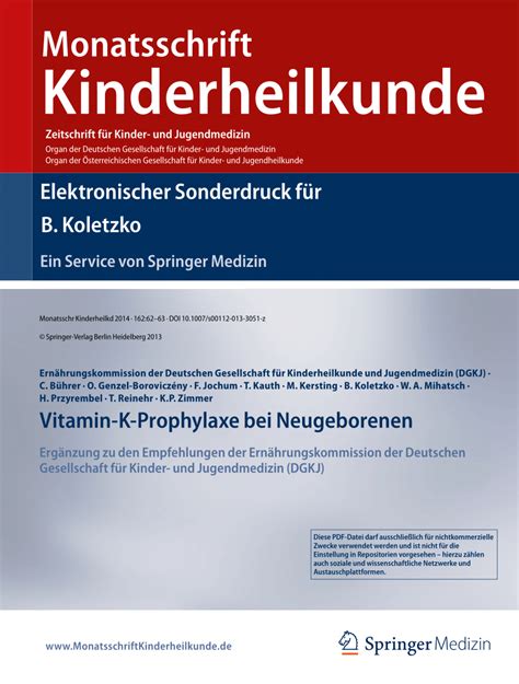 PDF Vitamin K Prophylaxe Bei Neugeborenen Empfehlungen Der Ern