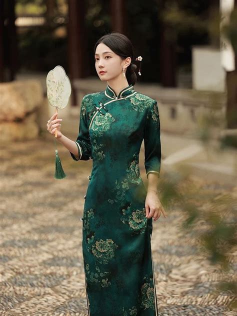 Qipao Moderno Abito Cinese Abito Cheongsam Qipao Verde Etsy Italia