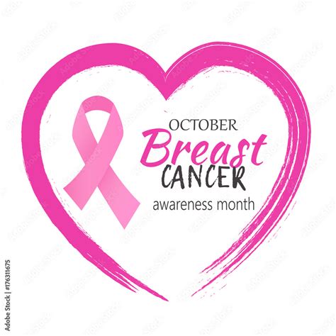 October Breast Cancer Awareness Month Heart And Pink Ribbon Vector