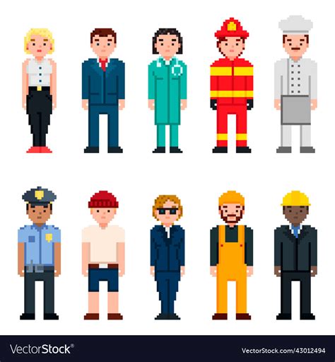 Pixel Art Characters Avatar Set Professions Vector Image