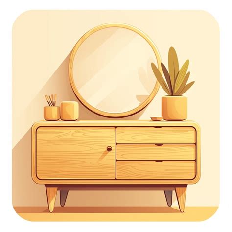 Premium Vector Elegant Wooden Dresser With Mirror