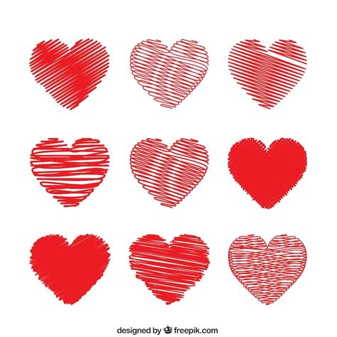 Corazones rojos en estilo de dibujo | Vector Gratis