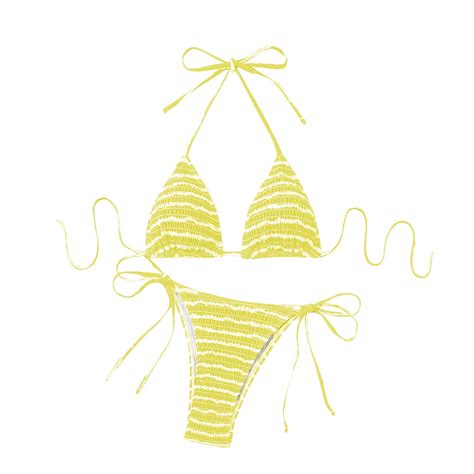 Utsjkr Deals Women S Piece Swimsuit Striped Print Halter Tie Side Triangle Bikini Set Summer