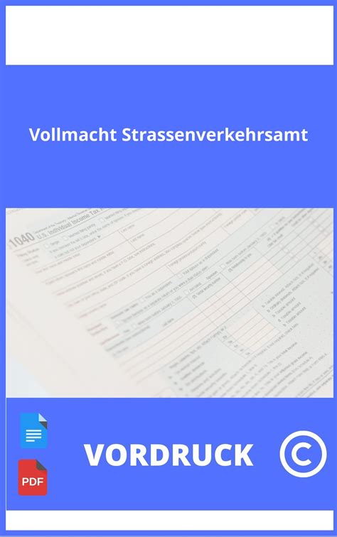 Vollmacht Vordruck Strassenverkehrsamt Formular Muster Vorlage